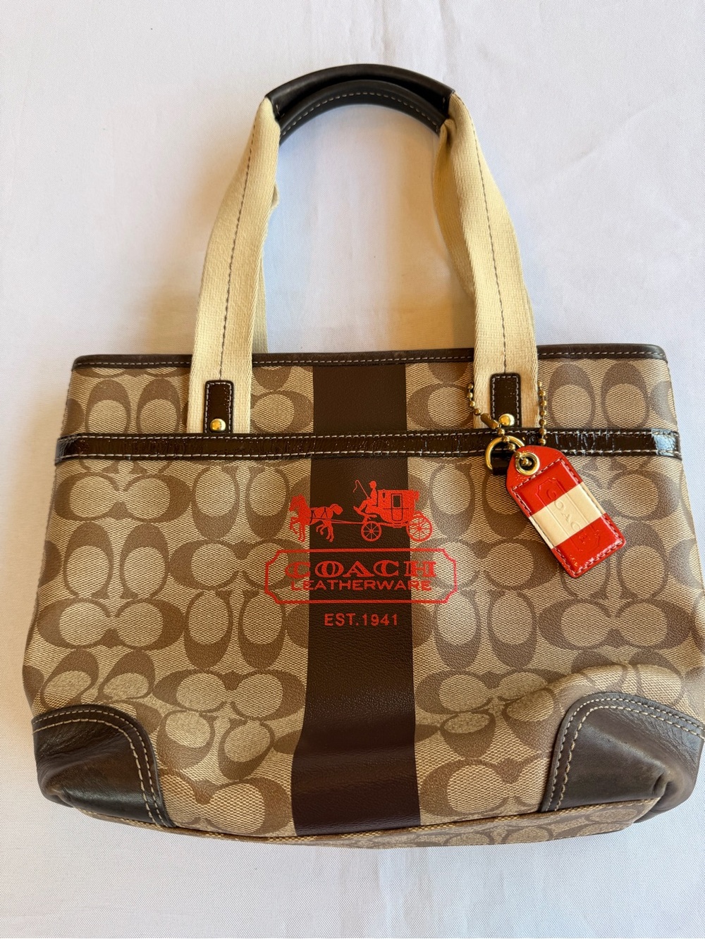 Coach Heritage Signature Stripe Coated Canvas Tote